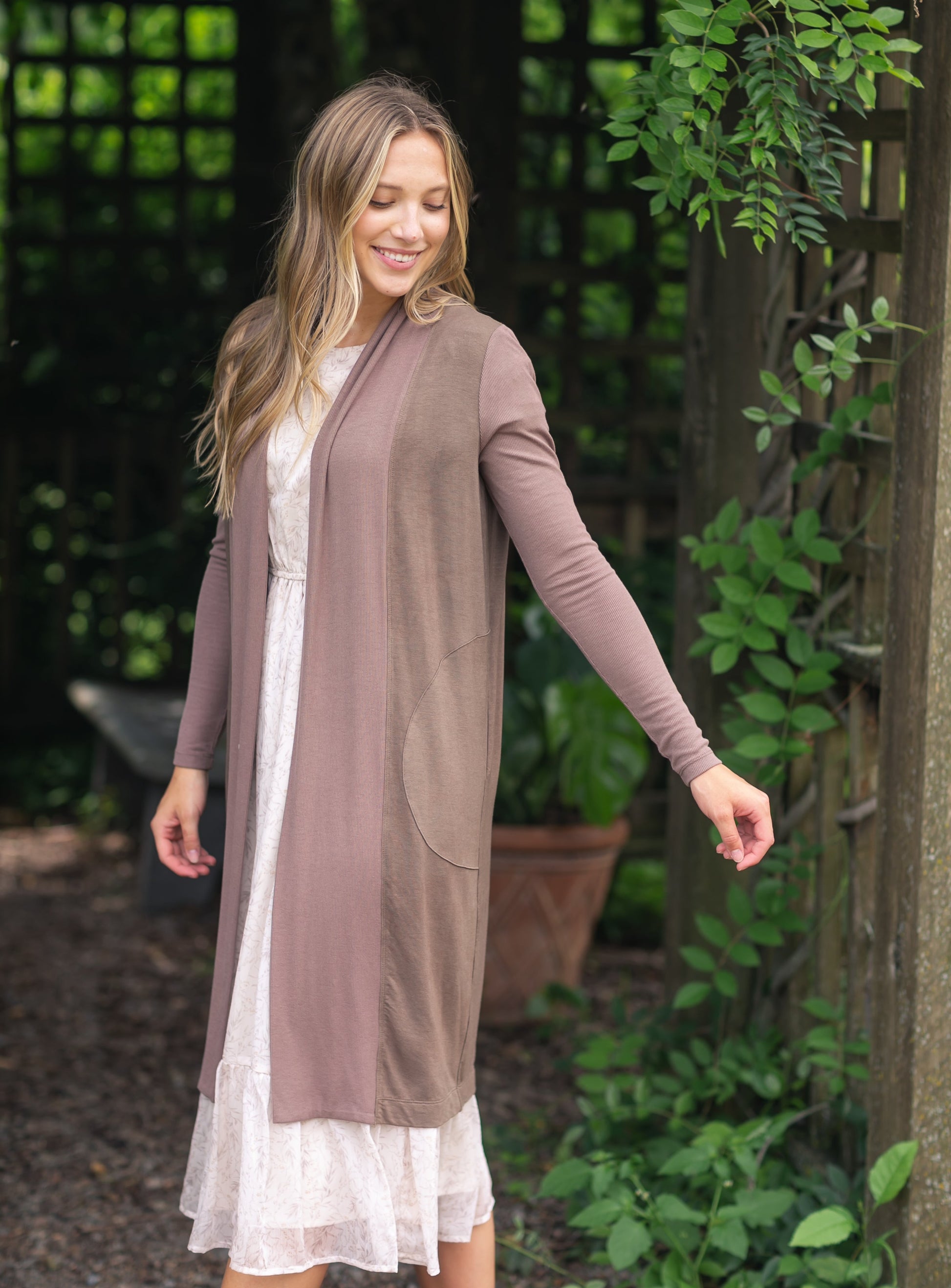 Kylin Open Front Cardigan Top in Chocolate Brown view 5 - Open Cardigan