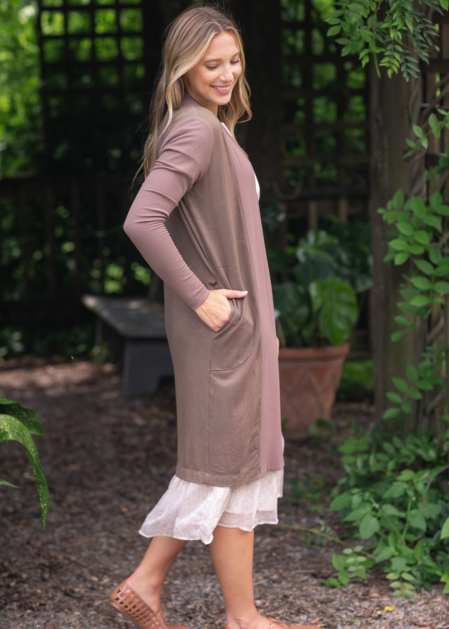 Kylin Open Front Cardigan Top in Chocolate Brown view 6 - Open Cardigan