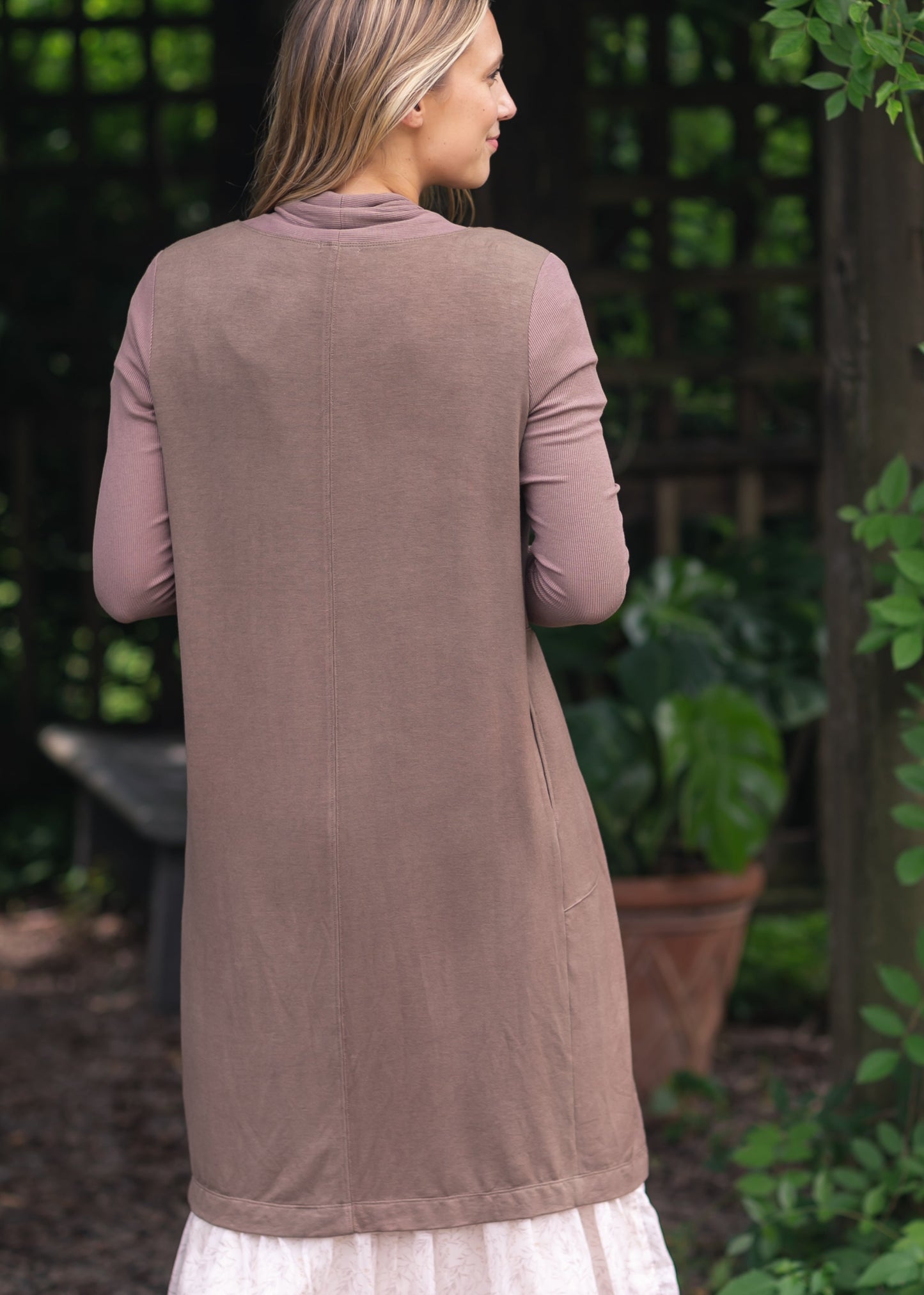 Kylin Open Front Cardigan Top in Chocolate Brown view 7 - Open Cardigan