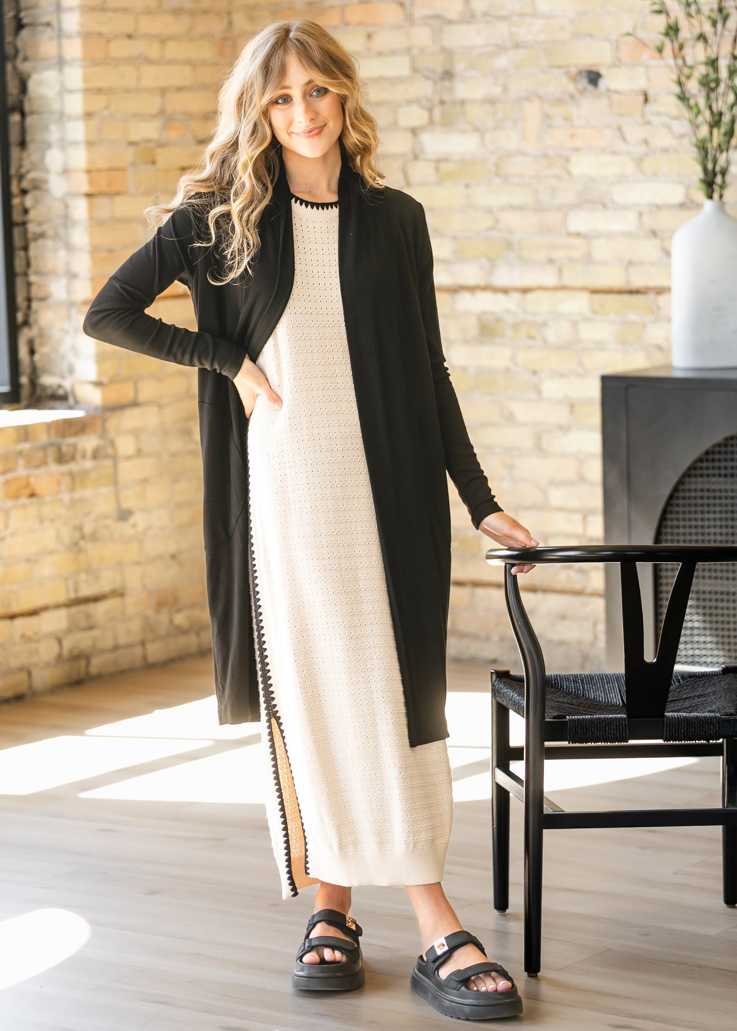 Kylin Open Front Cardigan Top in Chocolate Brown view 8 - Open Cardigan