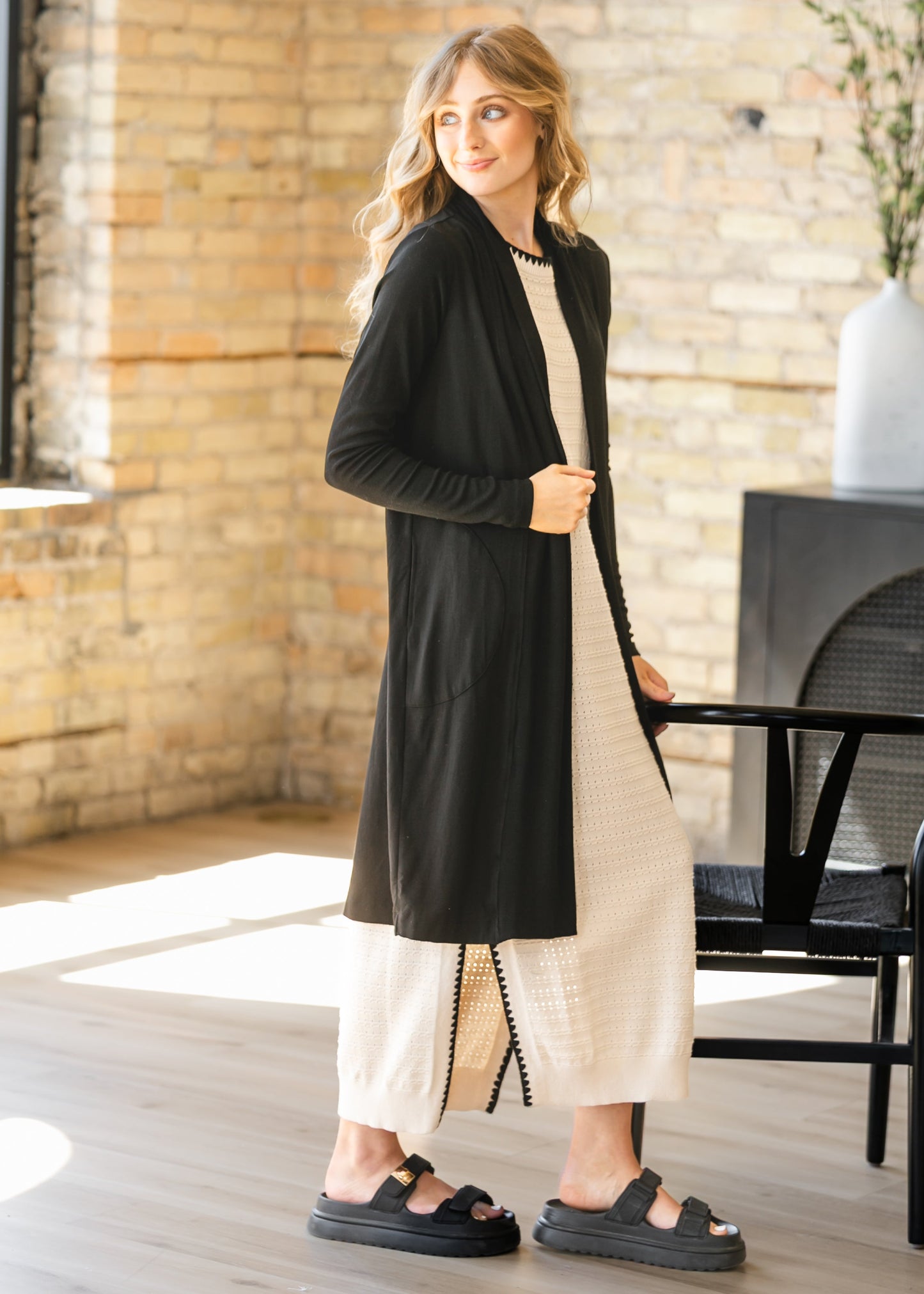 Kylin Open Front Cardigan Top in Chocolate Brown view 9 - Open Cardigan