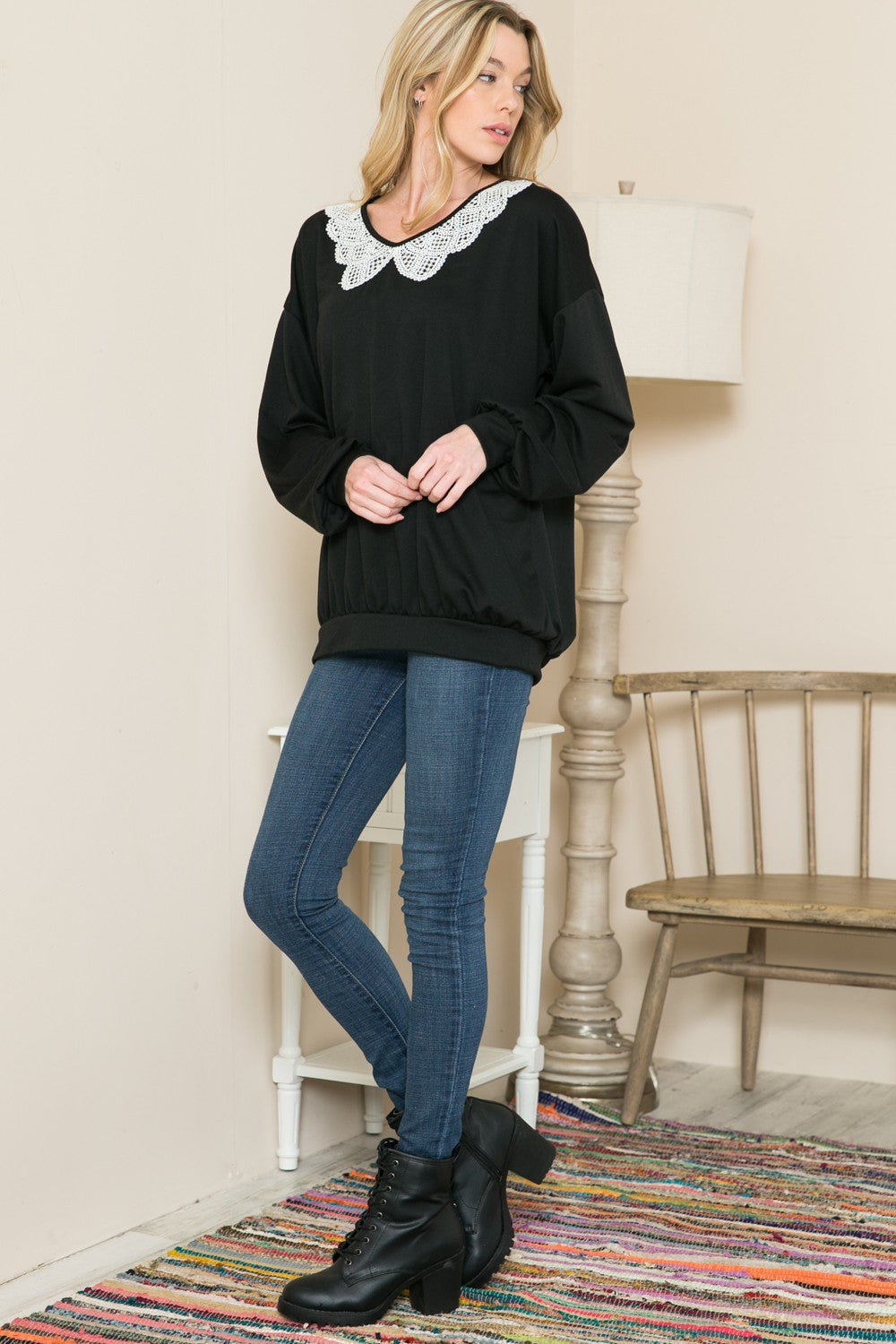 Lace Collared French Terry Sweatshirt in L view 3 - Lace Collared Sweater (top)