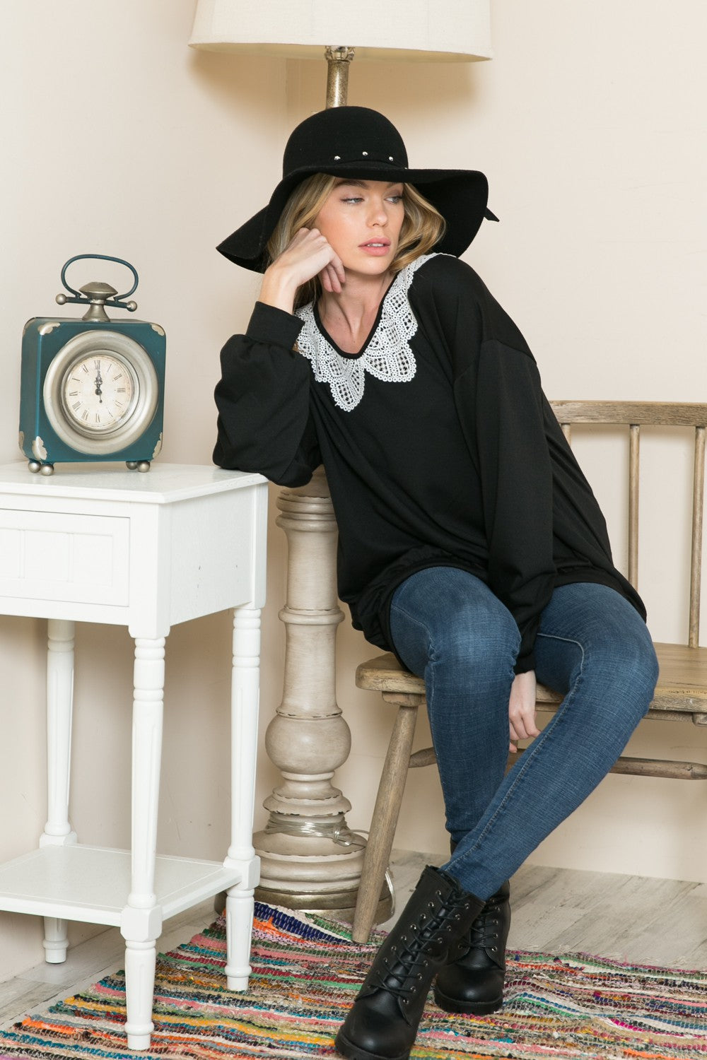 Lace Collared French Terry Sweatshirt view 4 - Lace Collared Sweater (top)