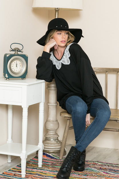 Lace Collared French Terry Sweatshirt view 4 - Lace Collared Sweater (top)