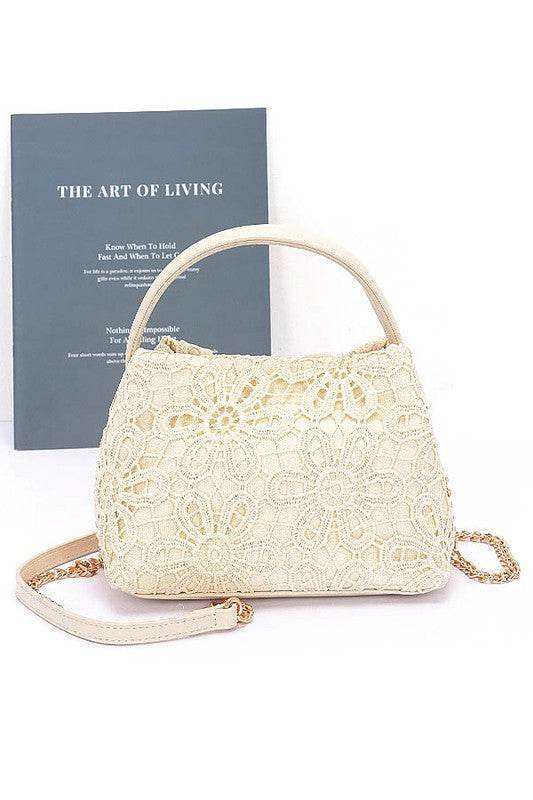 Lace Flower 2 Tone Top Handle Convertible Clutch - us.meeeshop