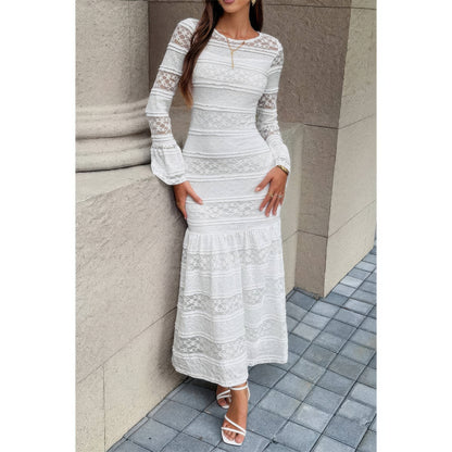 Lace Mermaid Round Neck Solid Maxi Dress - MeeeShop Women's Fashion