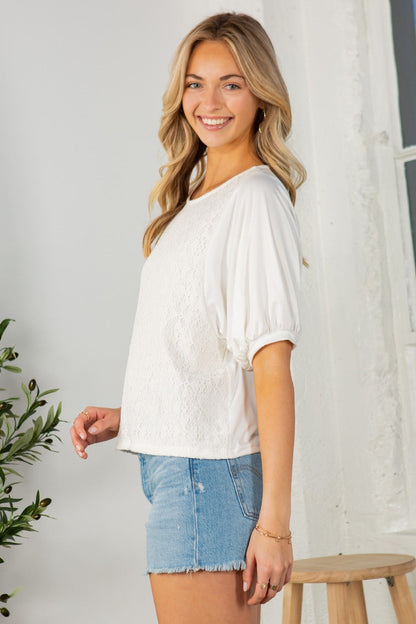 Lace Overlay Puff Sleeve Top in Black view 5 - Lace Overlay Top For Dress