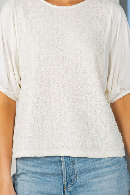 Lace Overlay Puff Sleeve Top in Black view 7 - Lace Overlay Top For Dress