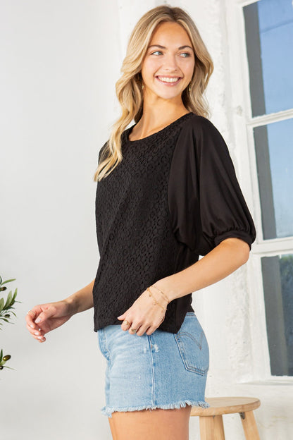 Lace Overlay Puff Sleeve Top view 11 - Lace Overlay Top For Dress