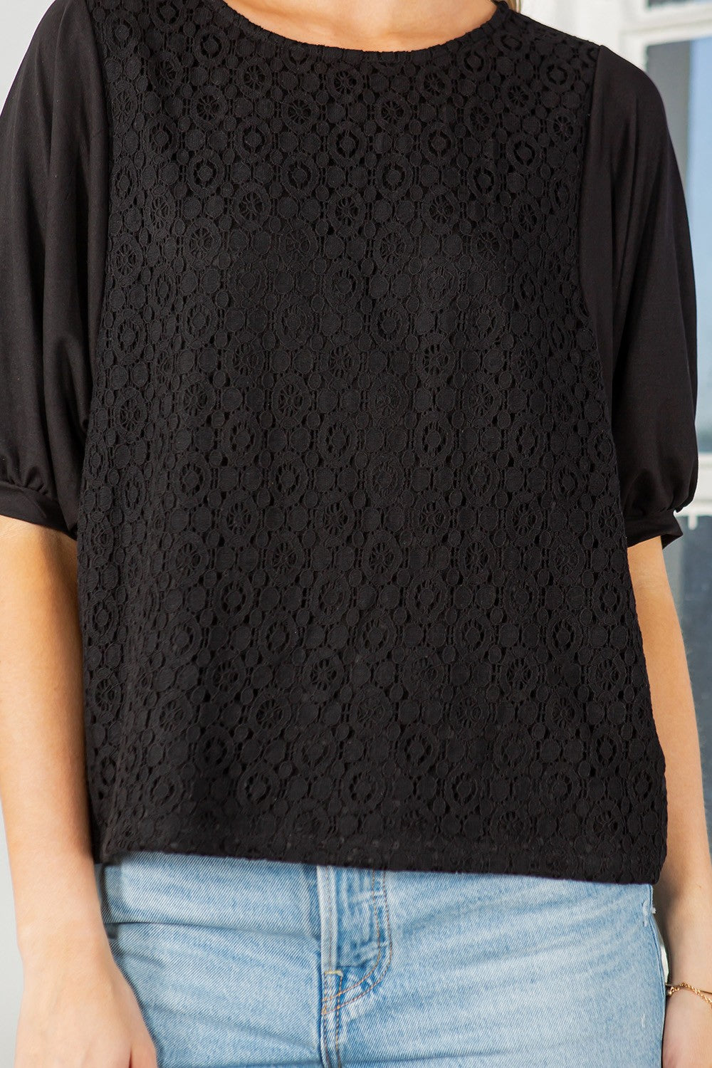 Lace Overlay Puff Sleeve Top view 13 - Lace Overlay Top For Dress
