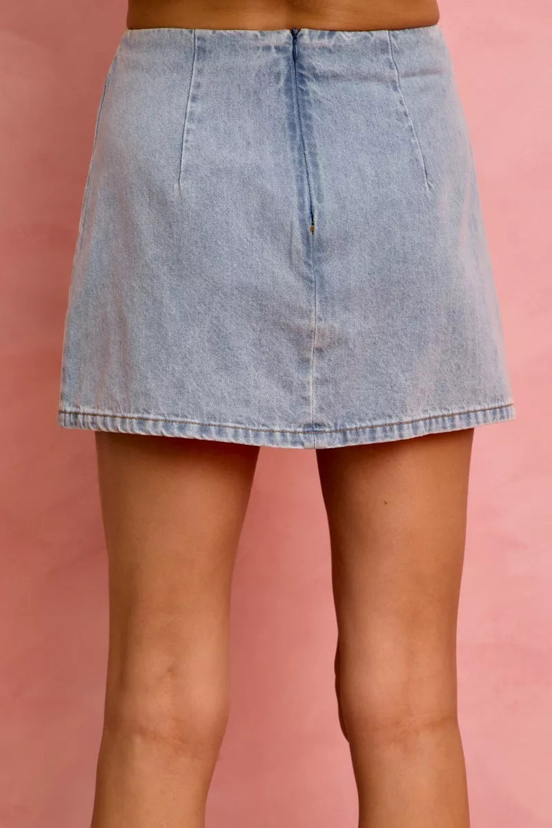 lace ribbon trim So Me Lace Ribbon Trim Denim Mini Skirt view 4 (skirt) - shop at us.meeeshop