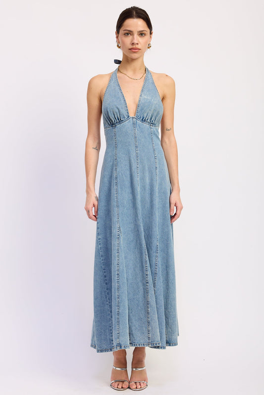 Laurel Halter Denim Midi Dress in Light Denim - Lauren Halter Dress
