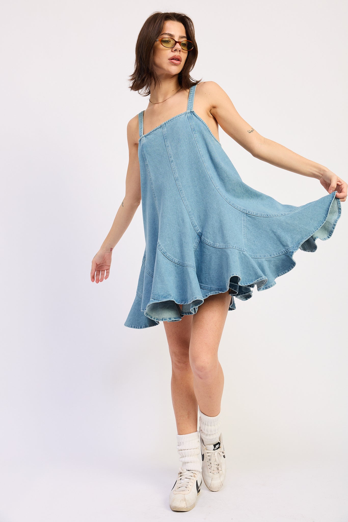 Laurel Overall Dress in Light Denim