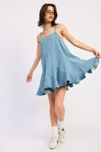 Laurel Overall Dress in Light Denim