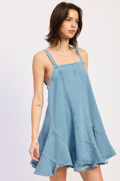 Laurel Overall Dress in Light Denim view 2