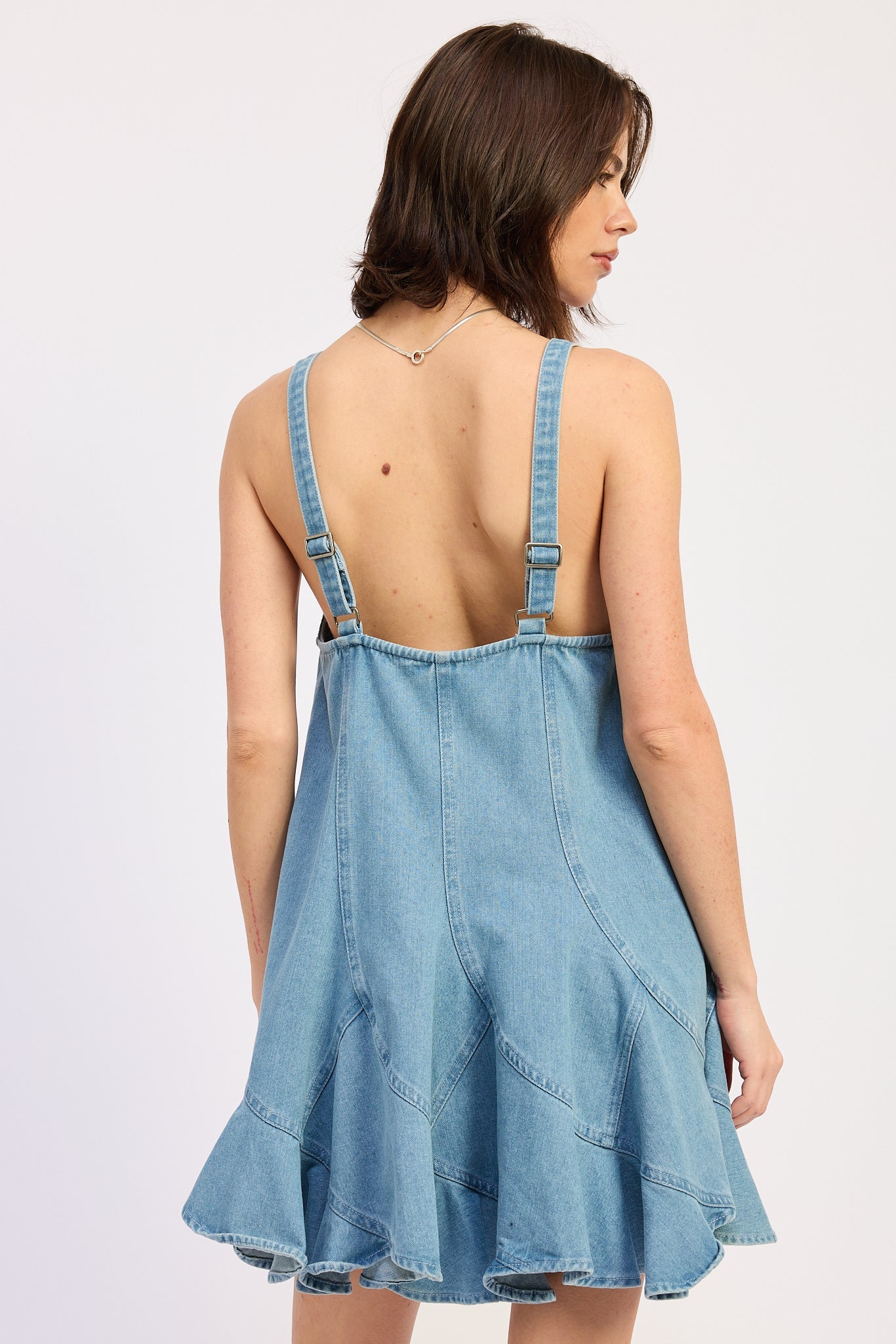 Laurel Overall Dress in Light Denim view 3