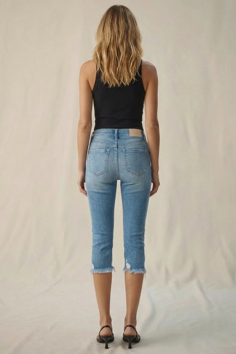 Lauren Mid Rise Capri with Frayed Hem Jeans in 13 (30) view 7 - Ralph Lauren Jeans Mid Rise (bottom)