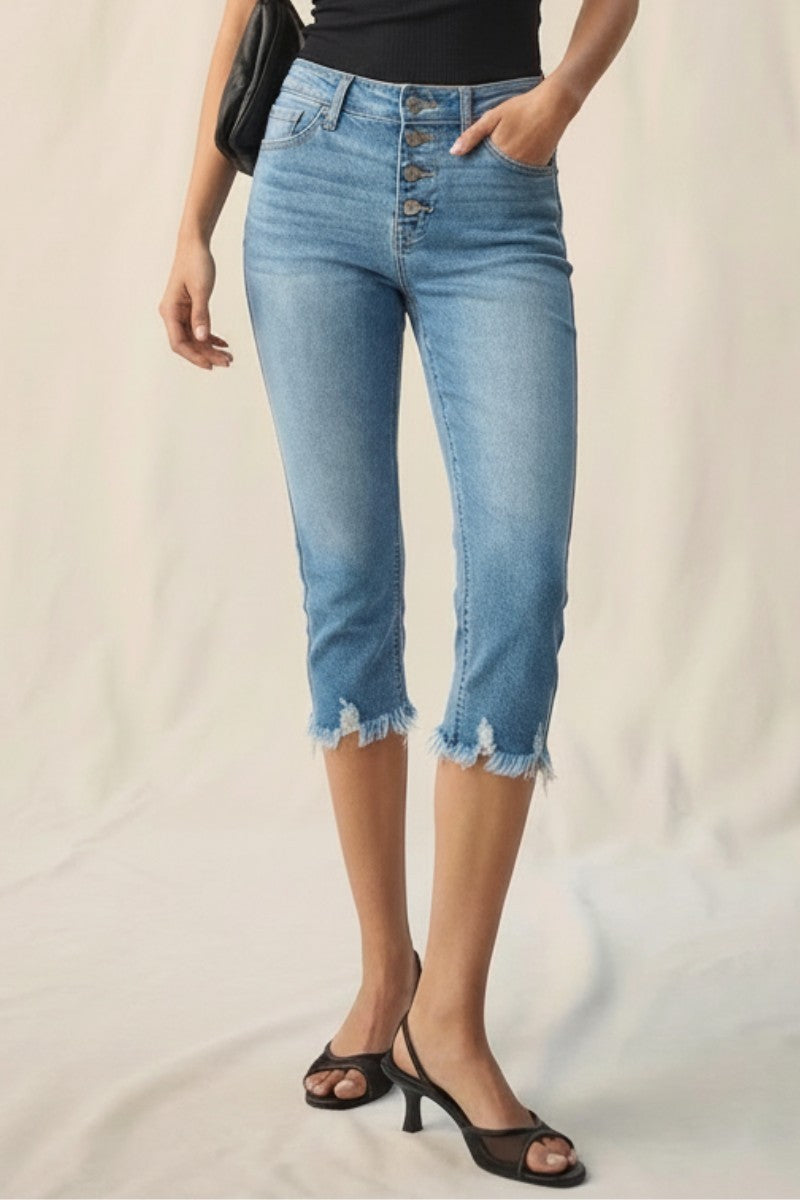 Lauren Mid Rise Capri with Frayed Hem Jeans in 3 (25) view 2 - Ralph Lauren Jeans Mid Rise (bottom)