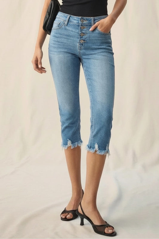 Lauren Mid Rise Capri with Frayed Hem Jeans in 3 (25) view 2 - Ralph Lauren Jeans Mid Rise (bottom)