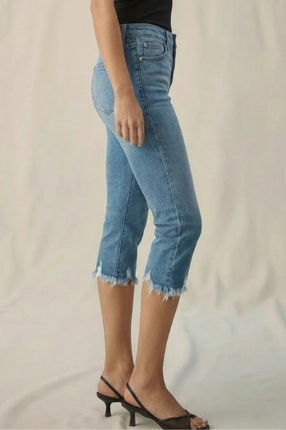 Lauren Mid Rise Capri with Frayed Hem Jeans in 5 (26) view 3 - Ralph Lauren Jeans Mid Rise (bottom)