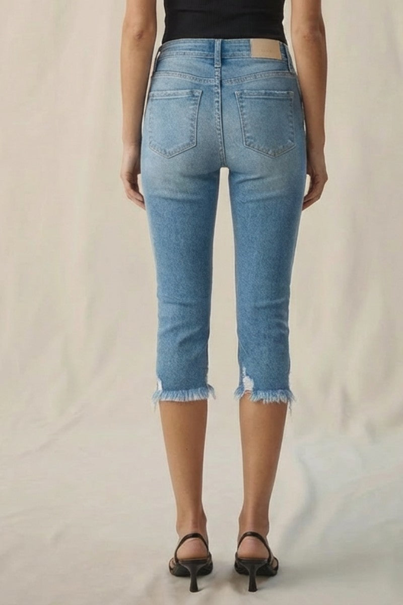 Lauren Mid Rise Capri with Frayed Hem Jeans in 7 (27) view 4 - Ralph Lauren Jeans Mid Rise (bottom)