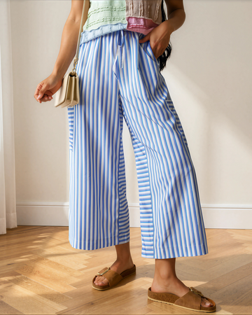 Layla Elastic Waist Patch Pocket Wide Leg Ankle-length Pants in S - Comfort Stretch (bottom)