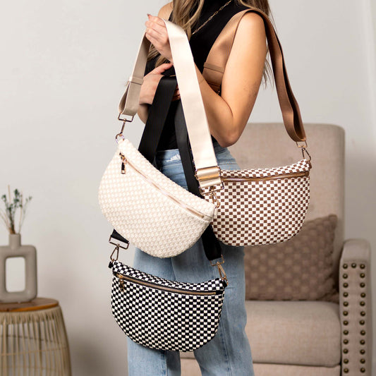 Layla Woven Checkered Crossbody Sling Bag in Black Check - Layla Woven Bag