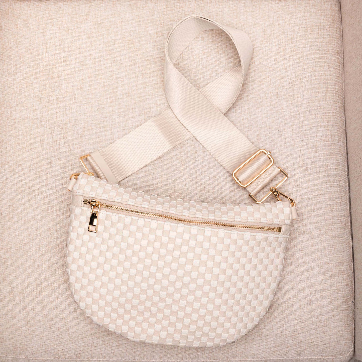 Layla Woven Checkered Crossbody Sling Bag in Sky Blue Check view 6 - Layla Woven Bag