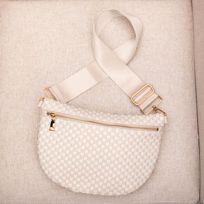 Layla Woven Checkered Crossbody Sling Bag in Sky Blue Check view 6 - Layla Woven Bag