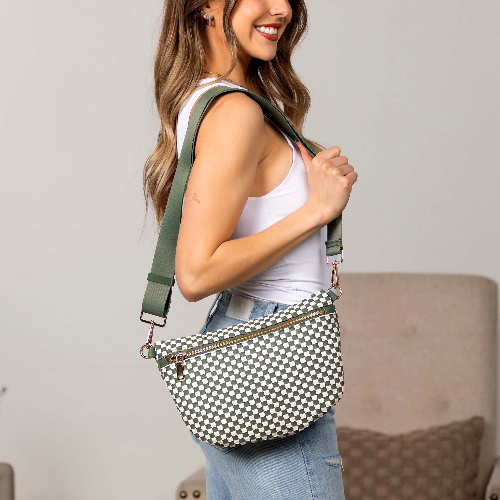 Layla Woven Checkered Crossbody Sling Bag view 20 - Layla Woven Bag