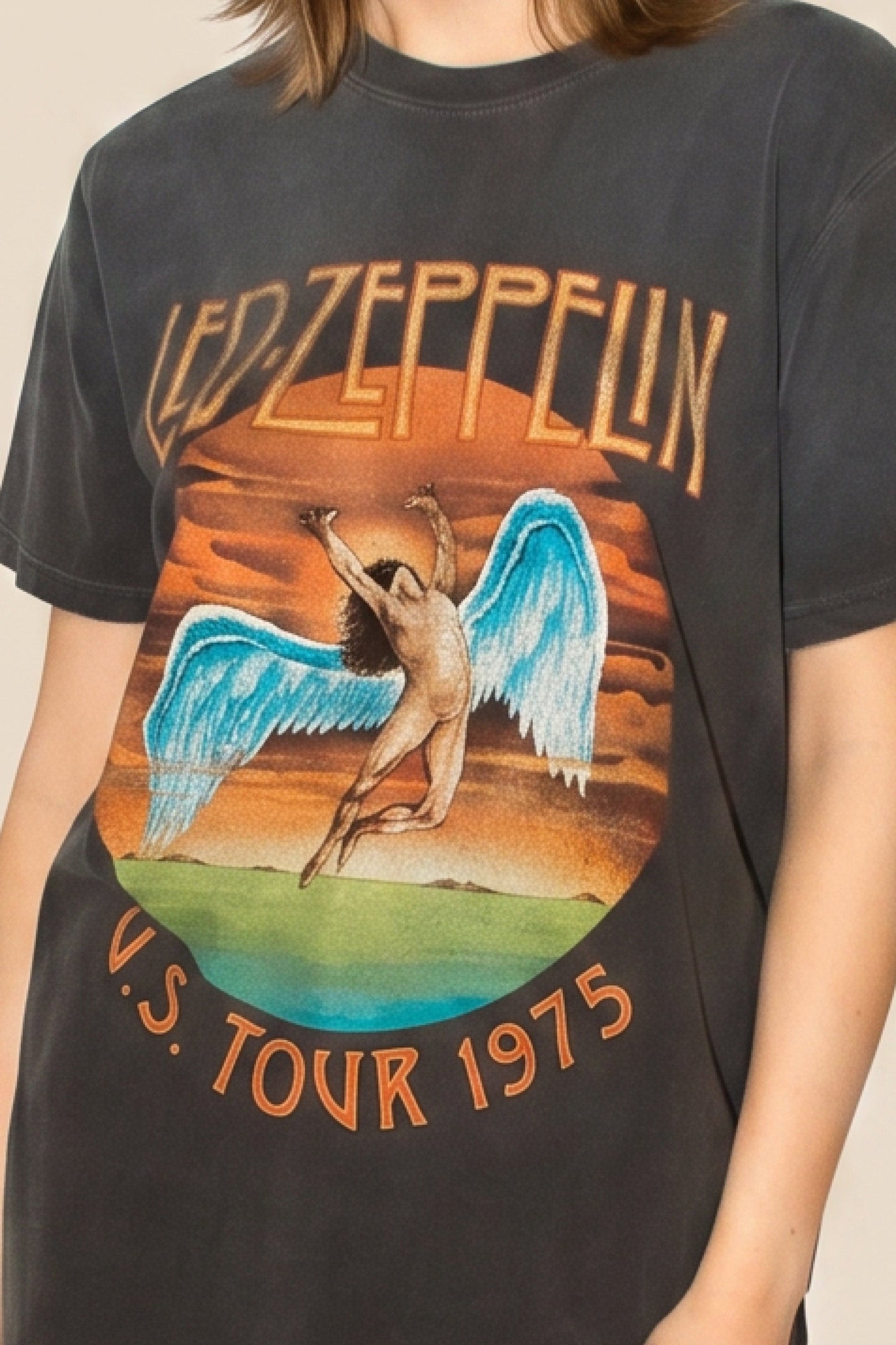 Led Zeppelin U.s Tour 1975 Sunkissed Gray Tee in S view 2 - Led Zeppelin Tee Shirts (top)