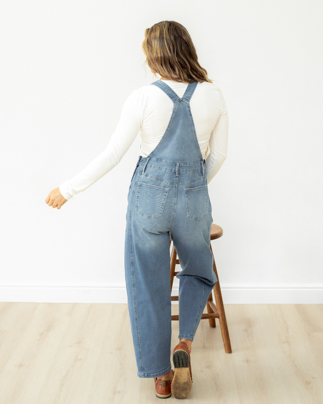 Leilani Adjustable Buckle Straps Straight Leg Denim Overalls view 6 (bottom)