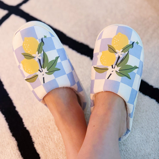 Lemon Drop Gingham Lounge Slippers - Sweet & Cozy in S/M - Lemon Drop Cottage (piece)