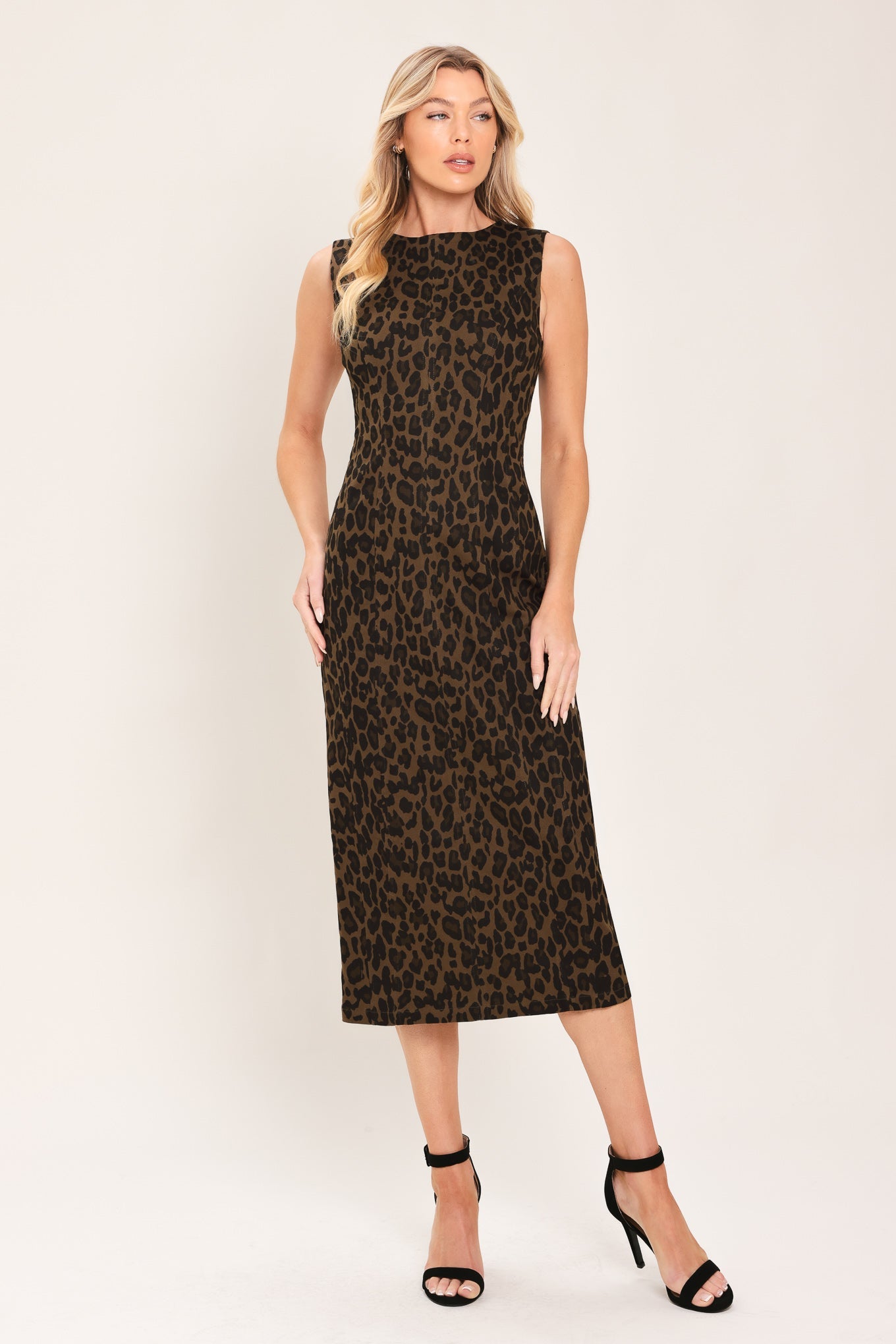 Leopard Icon Twill Midi Dress in LEOPARD