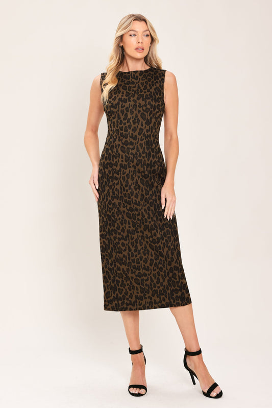 Leopard Icon Twill Midi Dress in LEOPARD