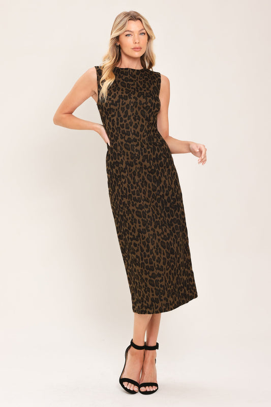 Leopard Icon Twill Midi Dress in LEOPARD view 2