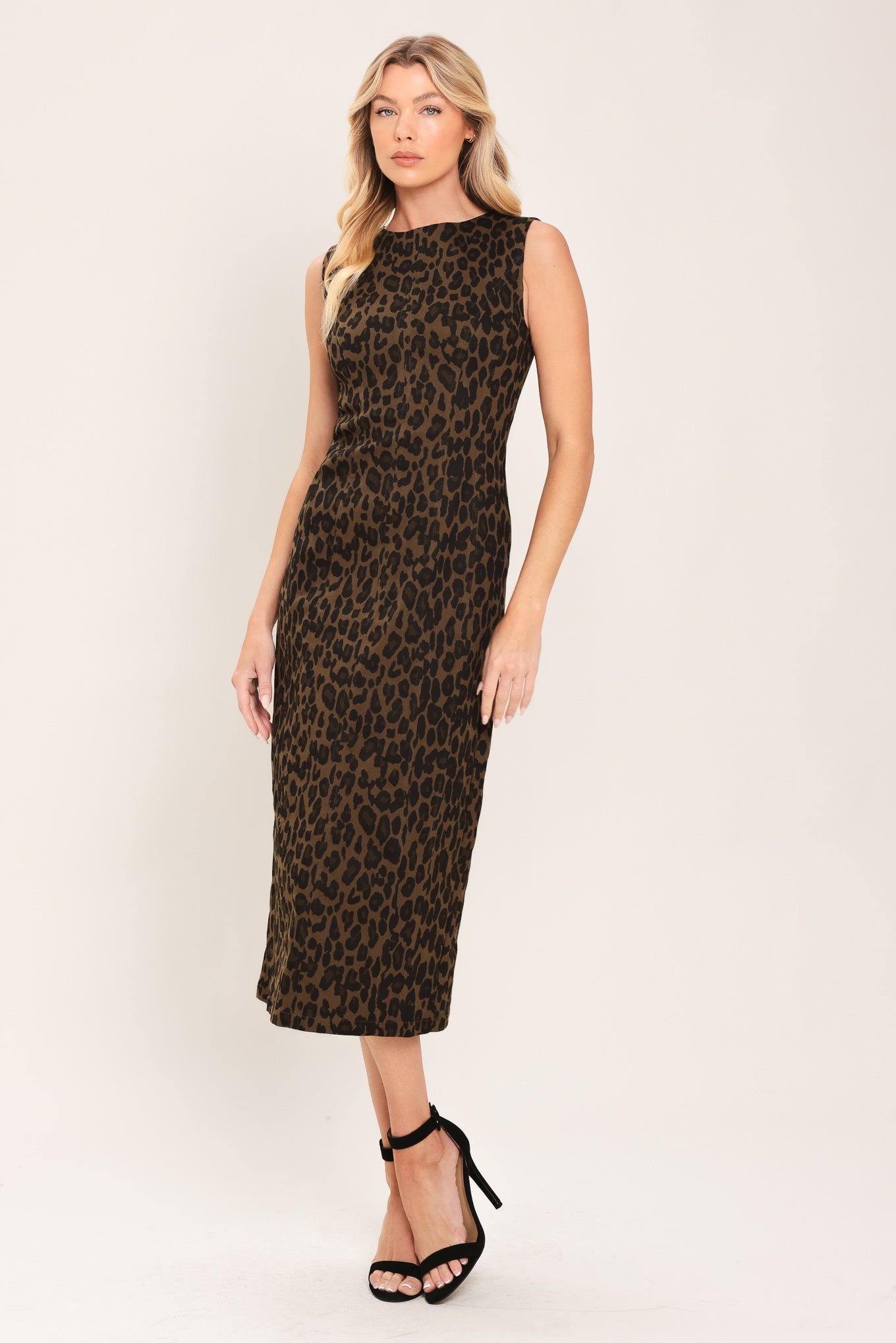 Leopard Icon Twill Midi Dress in LEOPARD view 4
