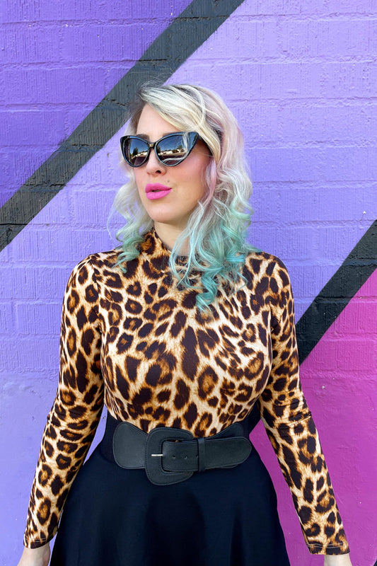 Leopard Mock Neck Top in XS