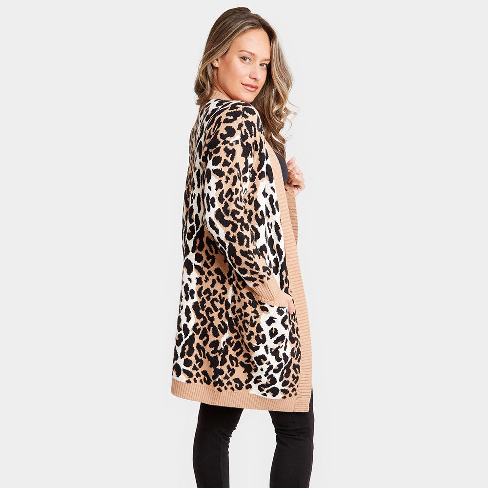 Leopard Pattern Pocket Cardigan Top view 3 - Leopard Print Cardigan