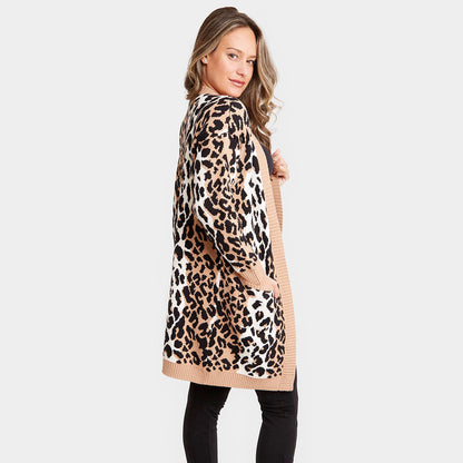 Leopard Pattern Pocket Cardigan Top view 3 - Leopard Print Cardigan