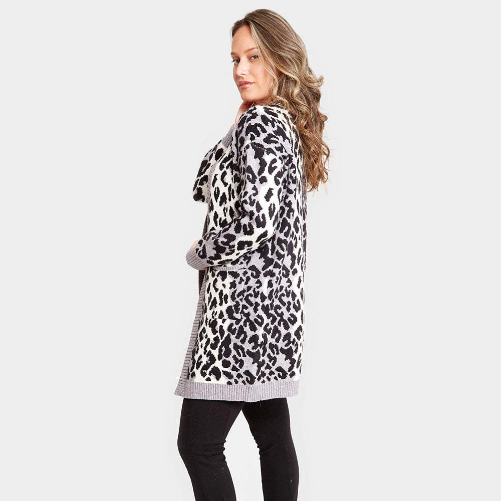 Leopard Pattern Pocket Cardigan Top view 4 - Leopard Print Cardigan