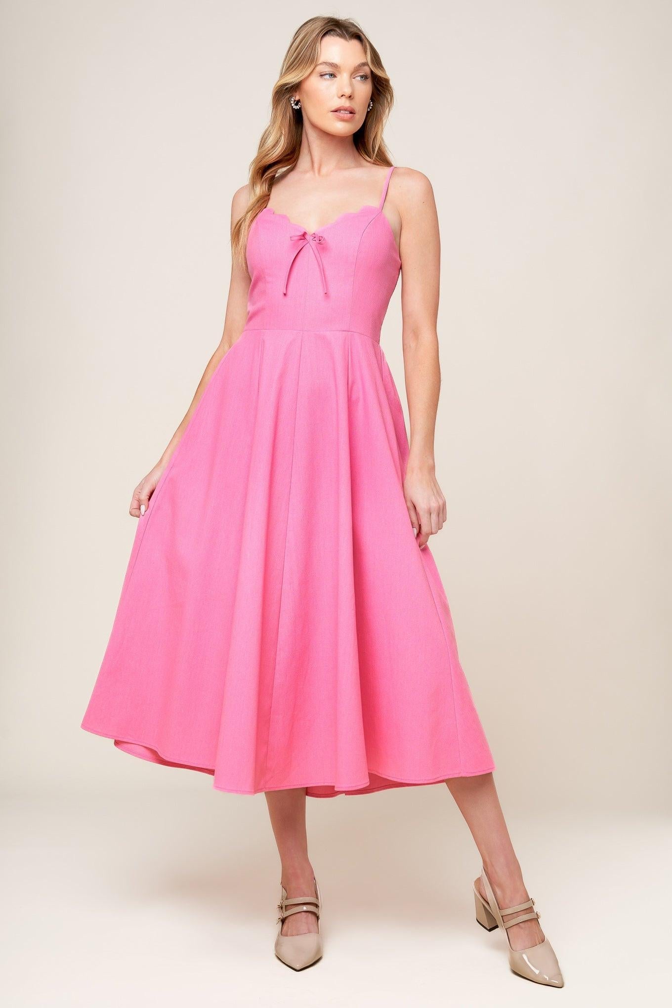 Let the Light Pink Woven Midi Dress in PINK