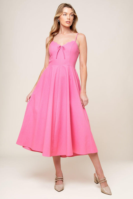 Let the Light Pink Woven Midi Dress in PINK
