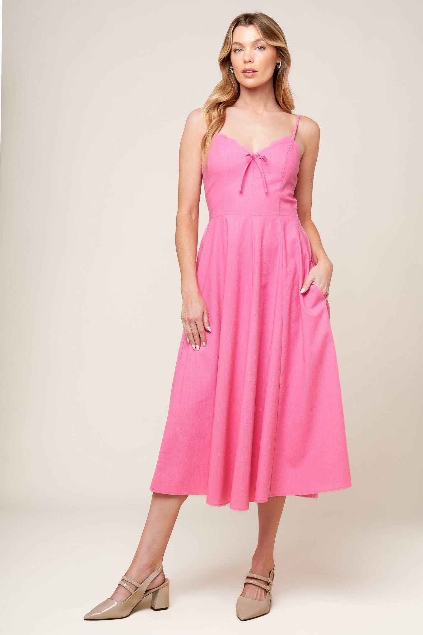 Let the Light Pink Woven Midi Dress view 4