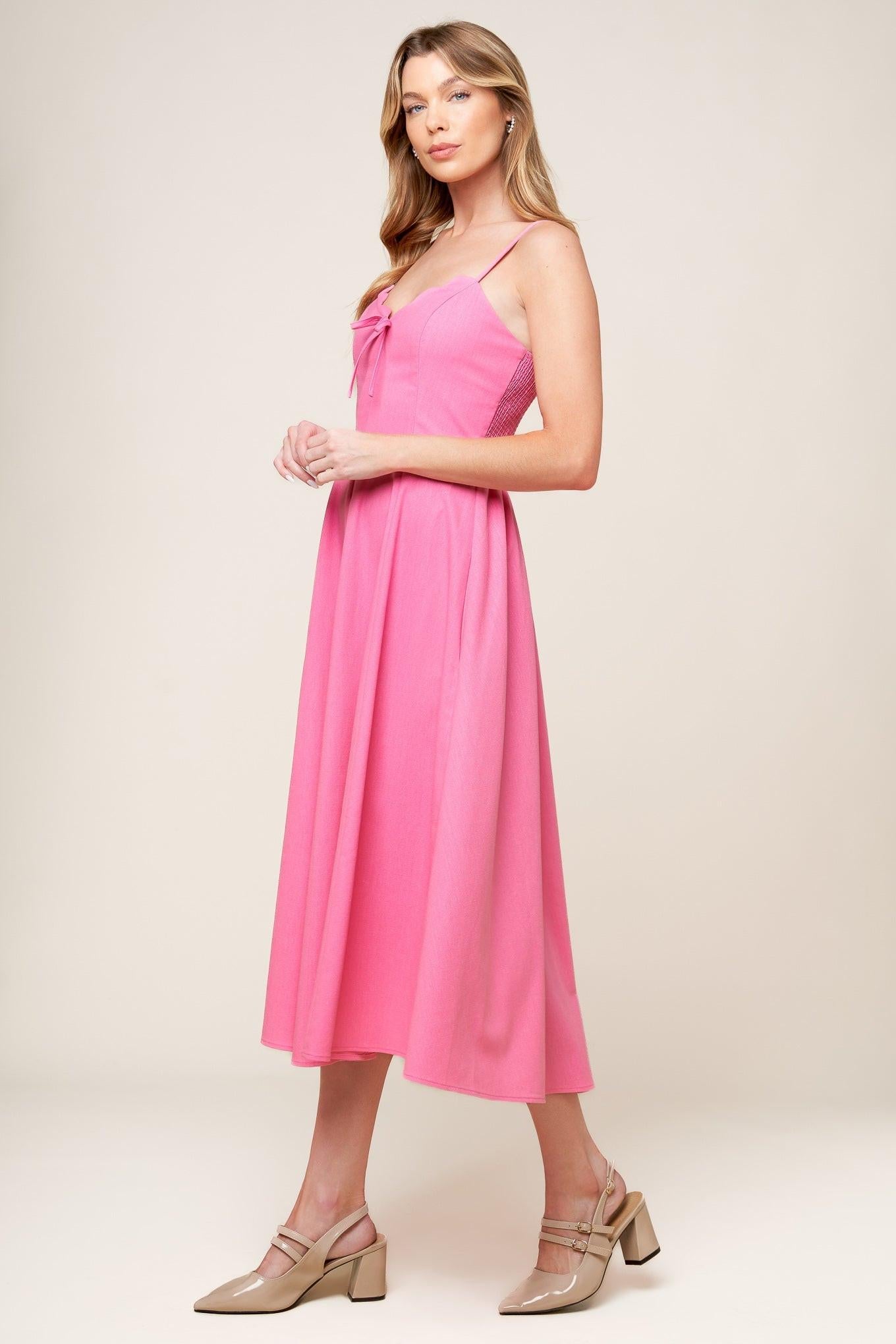 Let the Light Pink Woven Midi Dress view 6