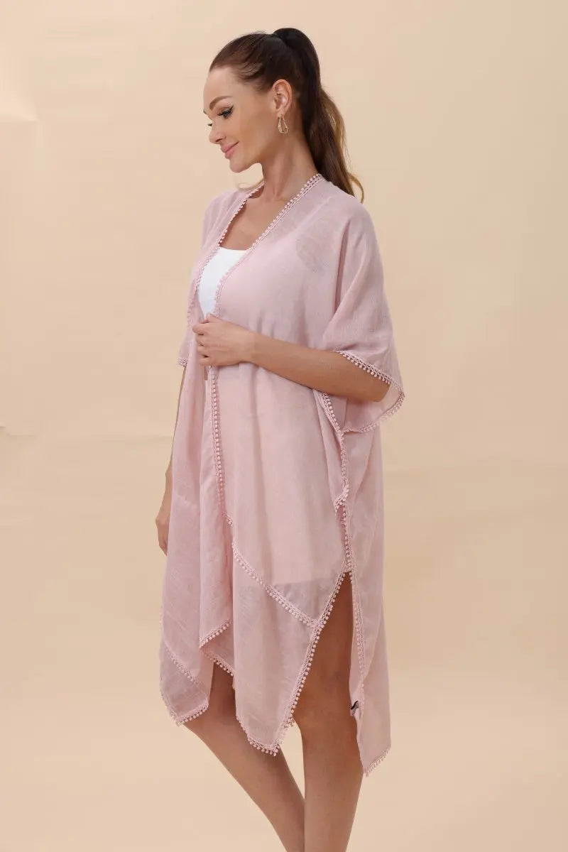 Lightweight Crochet Trim Boho Kimono Cardigan Top - MeeeShop Women's Fashion