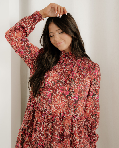 lilith long sleeve Lilith Long Sleeve Shirred High Neck Loose Mini Dress view 4 (dress) - shop at us.meeeshop