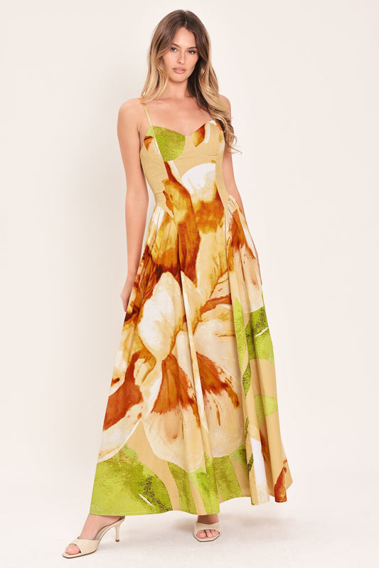Limoncello Garden Woven Maxi Dress in KHAKI view 2 - Lemon Garden Dress Code