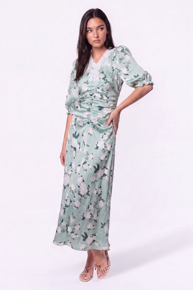 Lina Dress (green Pattern) M view 3 (dress) - lena green dress, lime green dress near me, edward green  - shop at us.meeeshop
