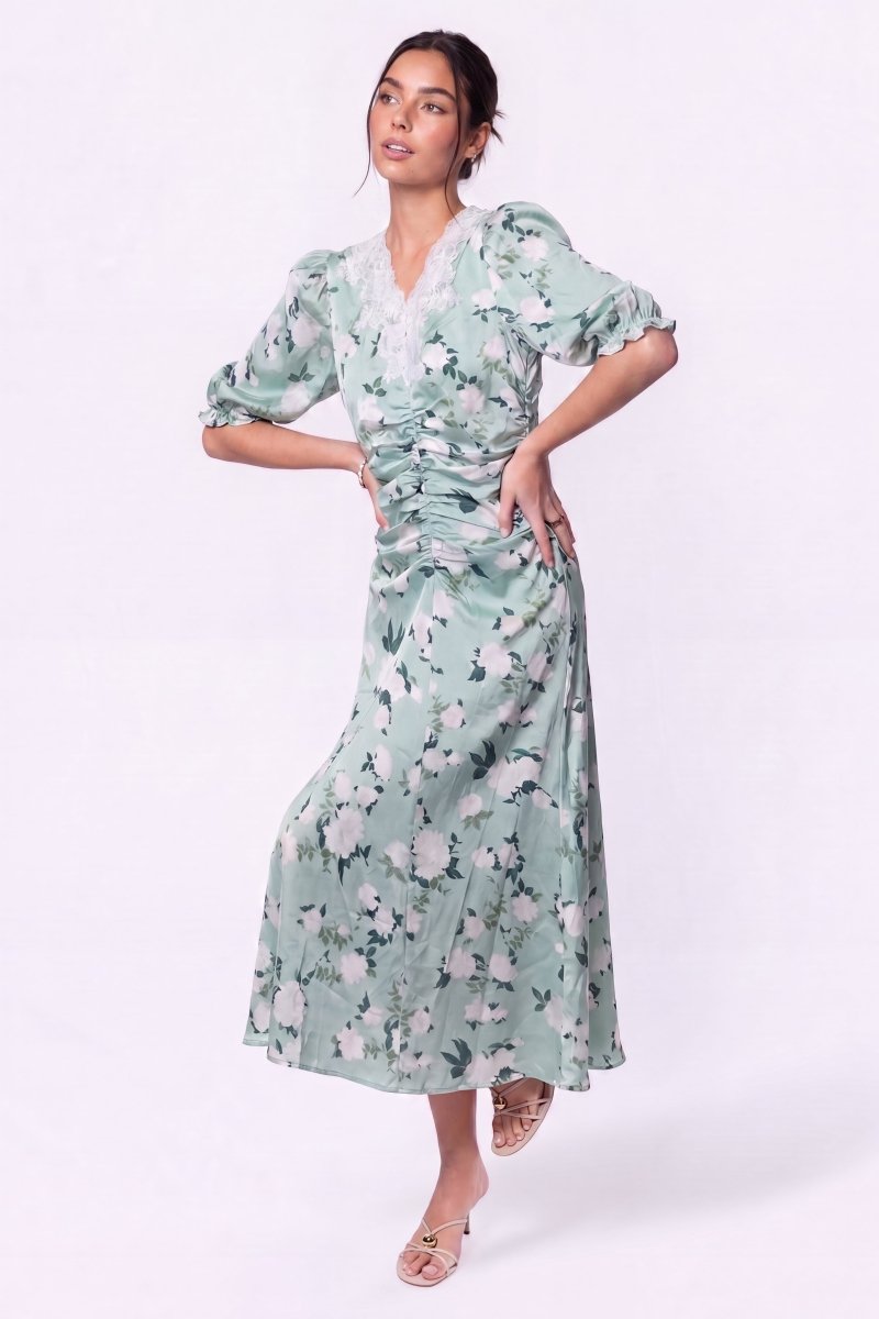 Lina Dress (green Pattern) S view 2 (dress) - lena green dress, lime green dress near me, edward green  - shop at us.meeeshop